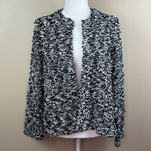 Eileen Fisher Sweater Large Black White Loop Knit Cardigan Organic Cotton Top